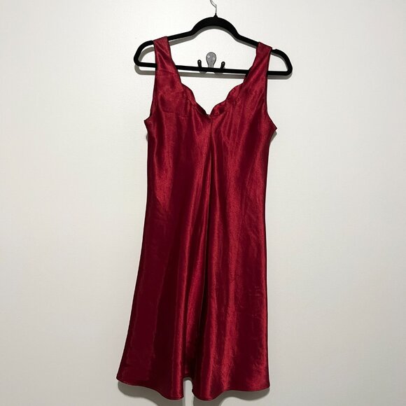 Erika Taylor Womens VTG Satin Slip Dress Size M Red Vamp Scalloped Gothic Noir - Picture 4 of 11